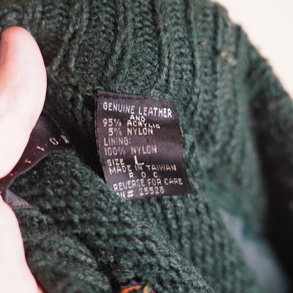 Vintage Saxony Mens 80s 3D knit Leather bomber Coogie Style Sweater Large Cosby - Picture 9 of 10